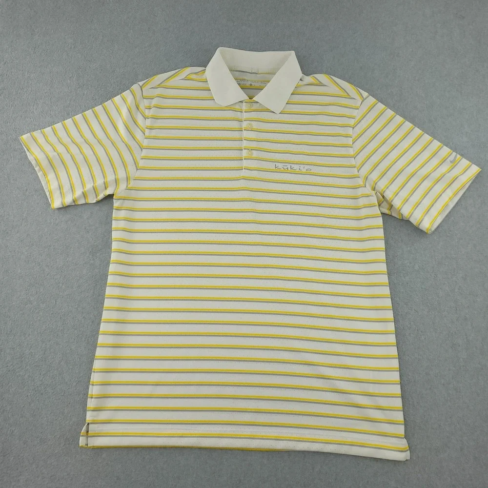 Nike Golf Dri-FIT Polo Shirt Mens M Yellow Stripe Kukio Golf Performance Top